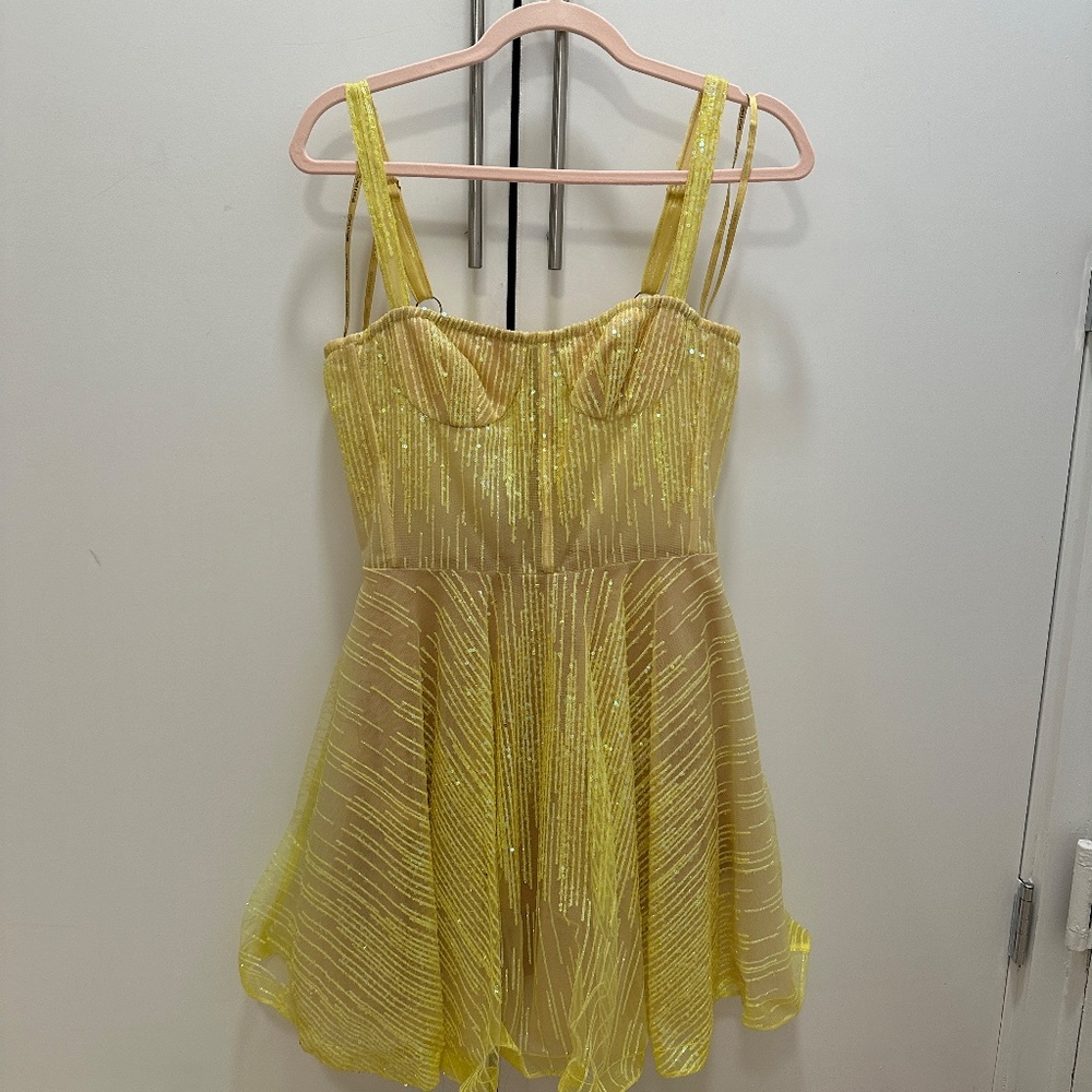 BRONX AND BANCO NEON YELLOW SEQUIN MINI DRESS in S